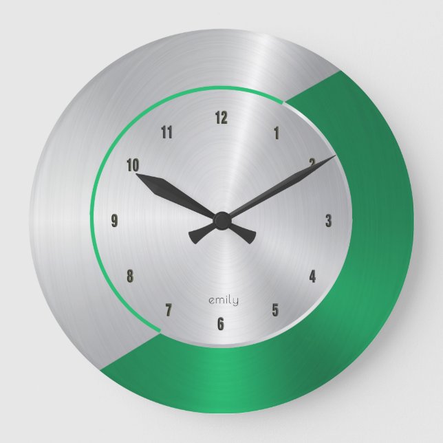Grande Horloge Ronde Green & Silver Modern Metallic Geometric design (Recto)