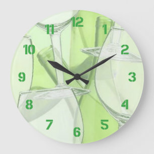 Grande Horloge Ronde Green Wine Glasses Numbered  Wall Clock