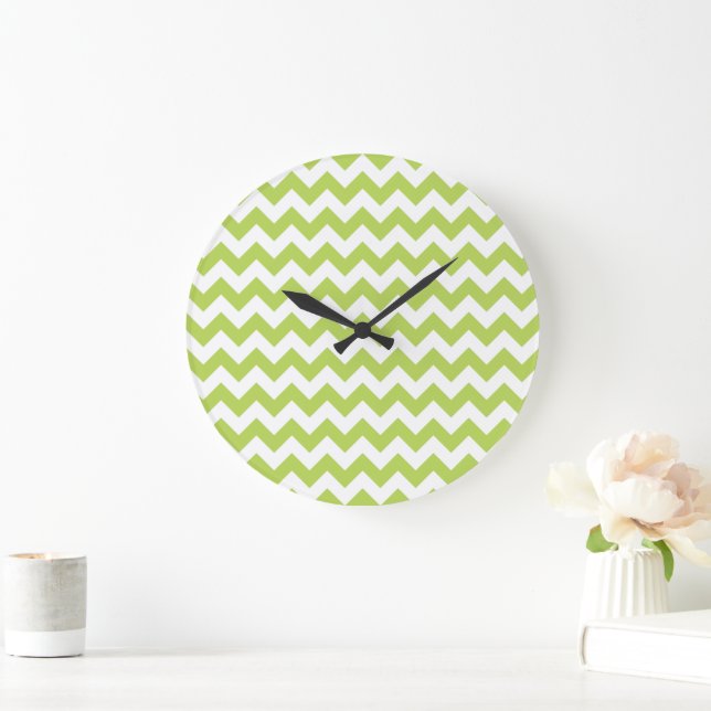 Grande Horloge Ronde Green Zigzag, Green Chevron, Motif géométrique (Maison)