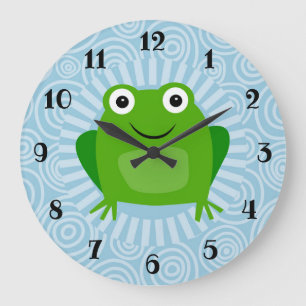 Grande Horloge Ronde Grenouille Drôle - Mignonne Froggy Sur Bleu