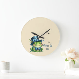Grande Horloge Ronde Grenouille élégante - C'est l'heure de manger