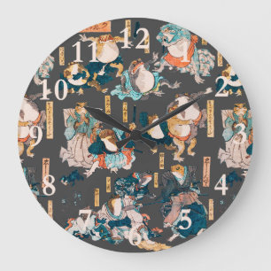 Grande Horloge Ronde Grenouille japonaise ukiyo-e Froggies