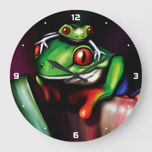 Grande Horloge Ronde Grenouilles d'arbre observées par rouge