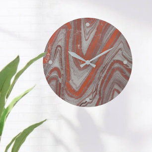 Grande Horloge Ronde Grès ondulé rouge et gris faux