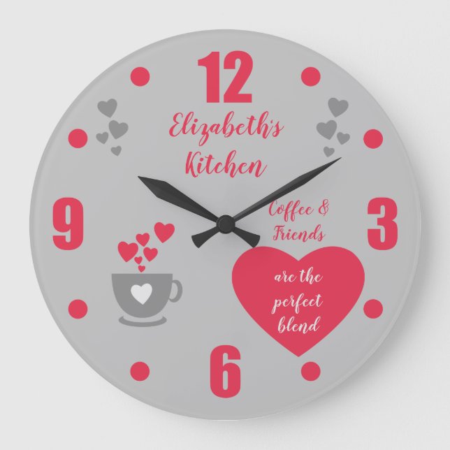 Grande Horloge Ronde Grey and red coffee cup love heve kitchen (Recto)