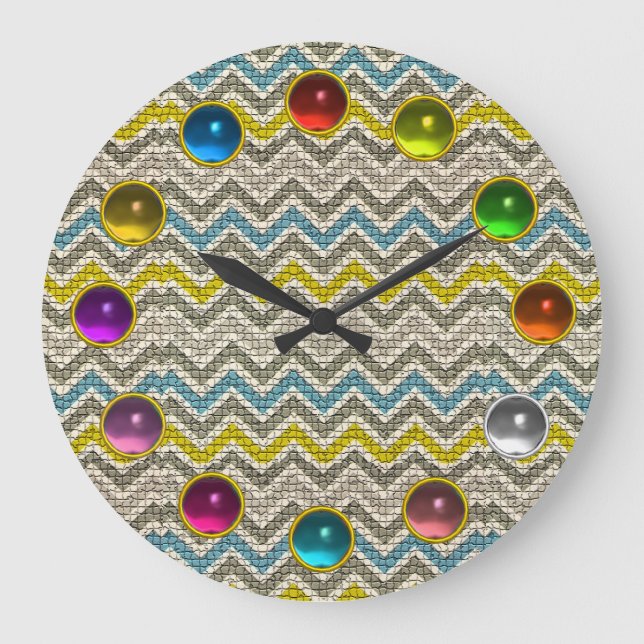 GRANDE HORLOGE RONDE GREY BLUE MOSAIC CHEVRON COLORFUL (Recto)