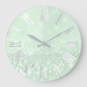 Grande Horloge Ronde Grey Mint Silver Glitter