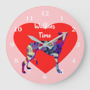 Grande Horloge Ronde Greyhound Dog Silhouette Valentine's Day Heart Pnk
