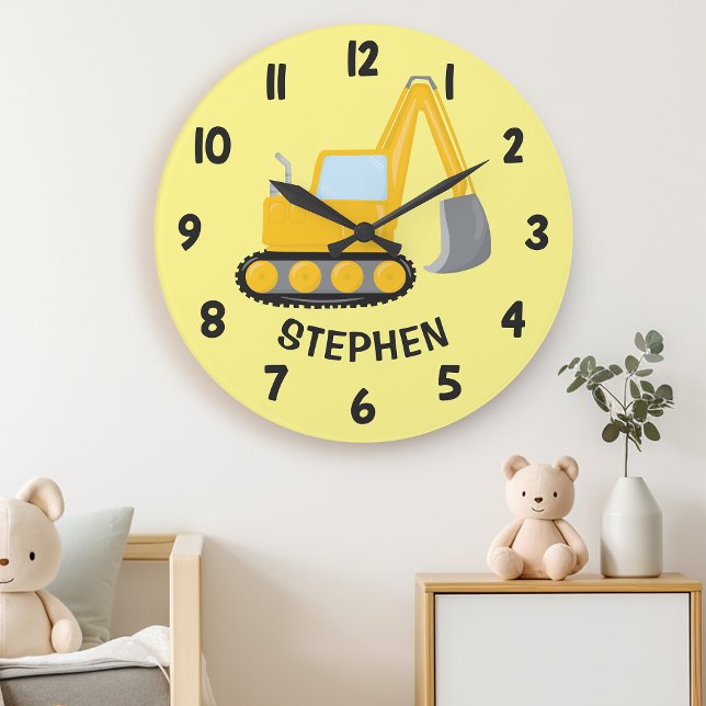 Grande Horloge Ronde Griffe de construction mignonne pour garçon chambr (Créateur téléchargé)