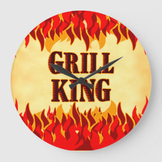 Grande Horloge Ronde Grill King BBQ Red Flames Wall Clock
