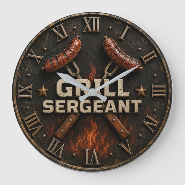 Grande Horloge Ronde Grill Sergeant Funny BBQ Grill Master Barbecue  (Recto)
