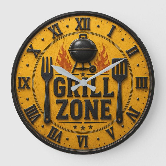 Grande Horloge Ronde Grill Zone BBQ Grill Master Kitchen Rustic  (Recto)