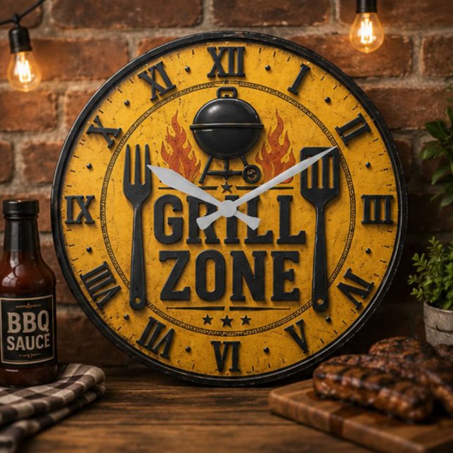 Grande Horloge Ronde Grill Zone BBQ Grill Master Kitchen Rustic  (Créateur téléchargé)