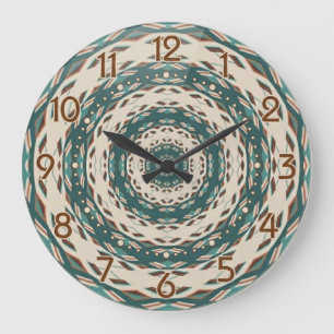 Grande Horloge Ronde Grille terrestre sarcelle et marron