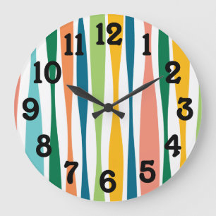 Grande Horloge Ronde Grilles colorées Rétro Mur Acrylique Noir Horlog