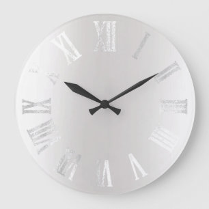 Grande Horloge Ronde Gris Argent Gris Noir Métal Minimal Nombre Romain