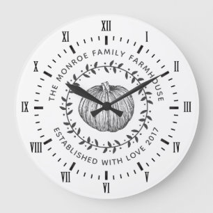 Grande Horloge Ronde Gris et blanc Citrouille rustique