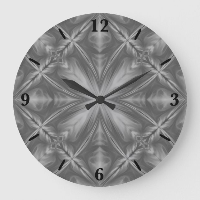 Grande Horloge Ronde Gris Monochrome gris nuageux Motif Abstrait (Recto)