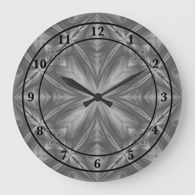 Grande Horloge Ronde Gris Monochrome gris nuageux Motif Abstrait (Recto)