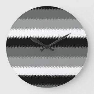Grande Horloge Ronde Gris noir blanc rayures Design