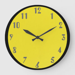 Grande Horloge Ronde Gris sur Jaune