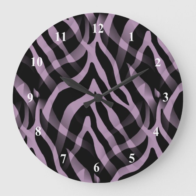 Grande Horloge Ronde Gris Zèbre Violet De Lavande Snazzy Imprimer (Recto)