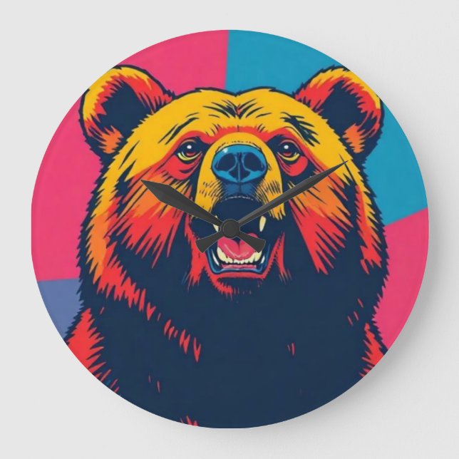 Grande Horloge Ronde Grizzly Bear Pop Art (Recto)