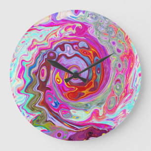 Grande Horloge Ronde Groovy Résumé Rétro Rose Chaud et Tourbillon Bleu