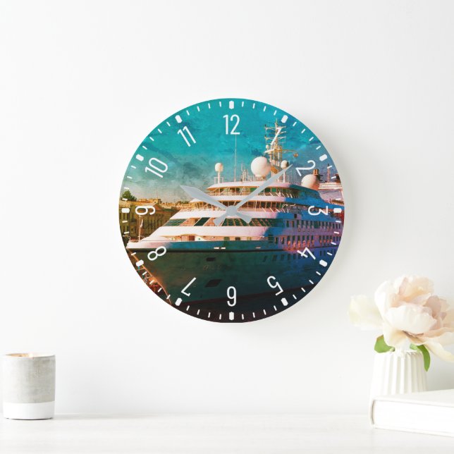 Grande Horloge Ronde Gros bateau de croisière blanc (Maison)