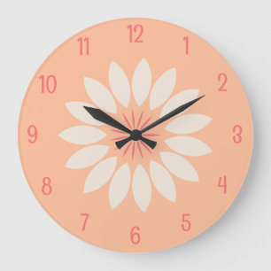 Grande Horloge Ronde Grosse fleur blanche sur la pêche