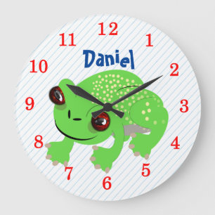 Grande Horloge Ronde Grosse grenouille à caricature verte tachetée Pe