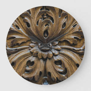 Grande Horloge Ronde Grossesse en chêne : détail de la menuiserie
