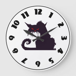 Grande Horloge Ronde Grumpy Black Cat Clock