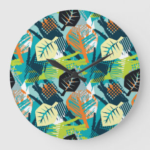 Grande Horloge Ronde Grunge Abstrait : Surface Robuste Sans Fil.