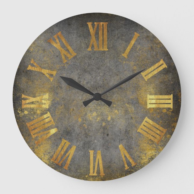 Grande Horloge Ronde Grunge Cement Gray Gold Metal Miniroman Number (Recto)