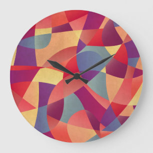 Grande Horloge Ronde Grunge coloré : Arrière - plan des triangles géomé