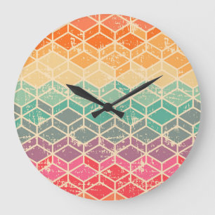 Grande Horloge Ronde Grunge géométrique Tetragonal Motif sans couture