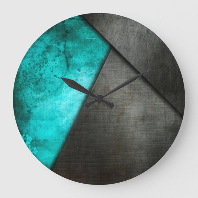 Grande Horloge Ronde Grunge Turquoise Metal Round Clock (Recto)