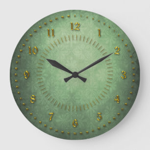 Grande Horloge Ronde Grunge verte riche numérotée
