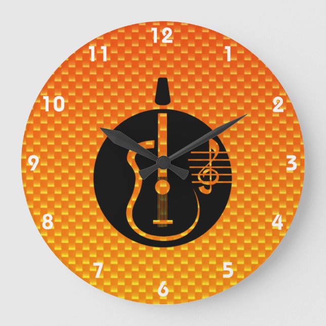 Grande Horloge Ronde Guitare acoustique orange jaune (Recto)