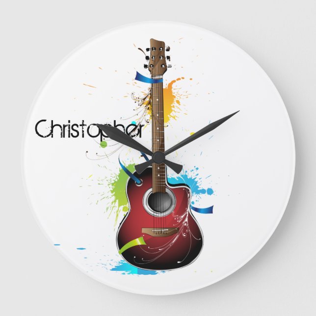 Grande Horloge Ronde Guitare acoustique personnalisable avec plaques de (Recto)