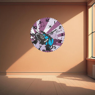 Grande Horloge Ronde Guitare bleue