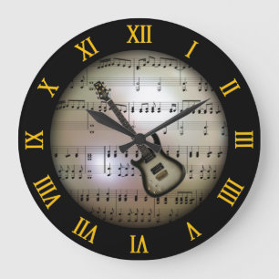 Grande Horloge Ronde Guitare électrique~Arrière - plan "La planète musi