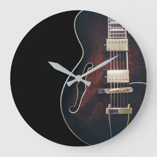 Grande Horloge Ronde Guitare Électrique Sur Fond Noir