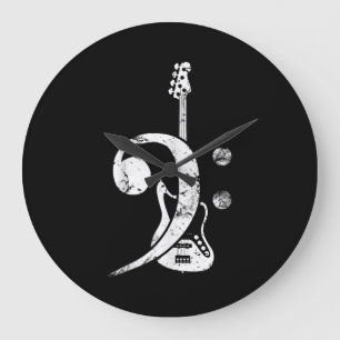 Grande Horloge Ronde Guitare Lover   Bass Clef Bass Guitare