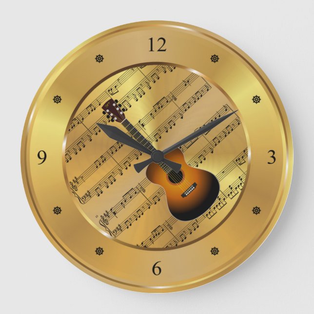 Grande Horloge Ronde Guitare ~ Partition Partielle ~ Arrière - plan Or  (Recto)