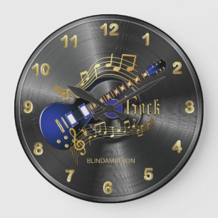 Grande Horloge Ronde Guitare rock - Blue
