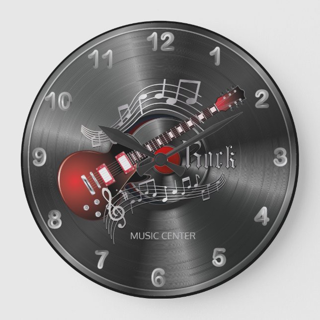 Grande Horloge Ronde Guitare Rock Music - Rouge (Recto)