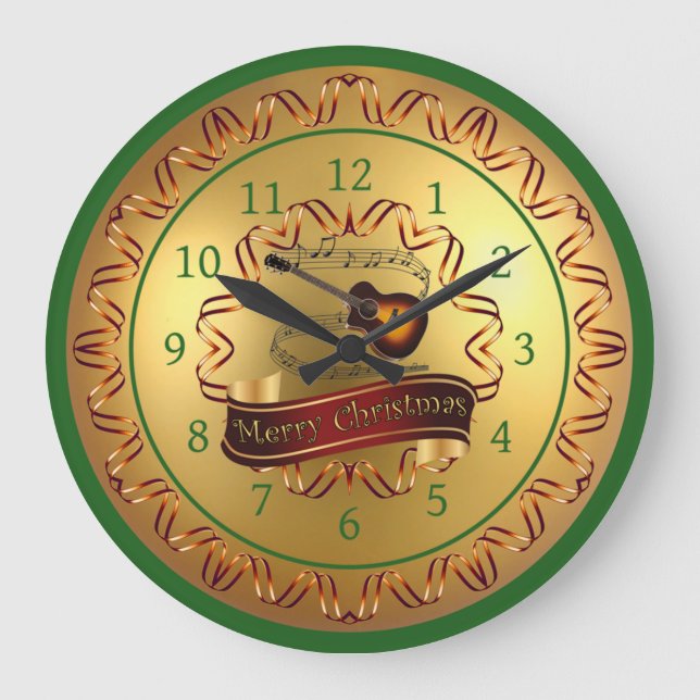 Grande Horloge Ronde Guitare ~ Scroll musical ~ "Joyeux Noël" (Recto)