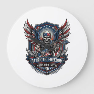 Grande Horloge Ronde Guitariste de la Liberté Patriotique Crâne Musique